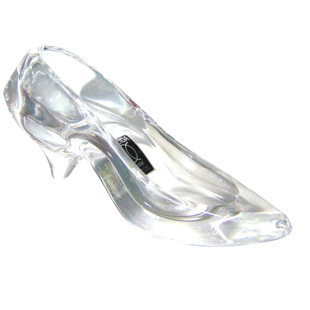 Oneida Crystal Shoe Cinderella Clear Glass Slipper Ring Box Cake Topper Figurine